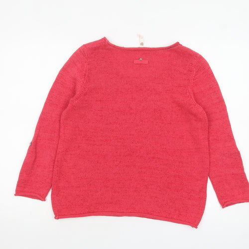 White Stuff Women's Pink Linen Cotton Scoop Neck Jumper Size 12