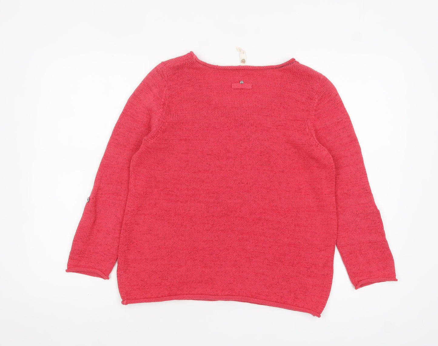 White Stuff Women's Pink Linen Cotton Scoop Neck Jumper Size 12