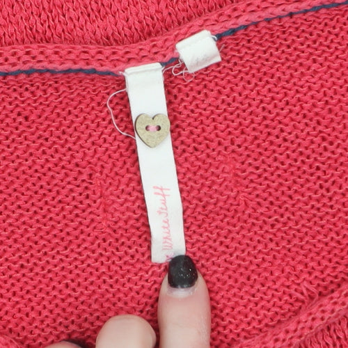 White Stuff Women's Pink Linen Cotton Scoop Neck Jumper Size 12