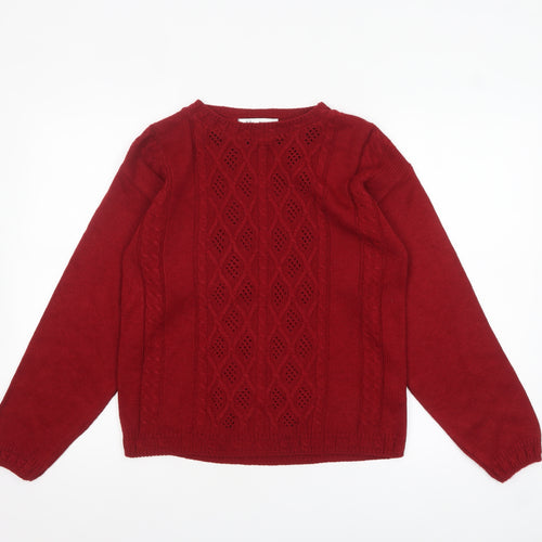 Berkertex Women's Dark Red Cable-Knit Acrylic Jumper Size 10-12