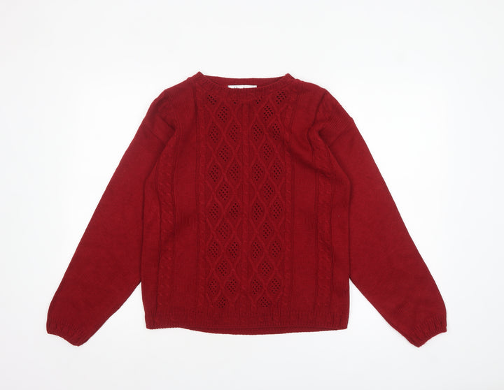 Berkertex Women's Dark Red Cable-Knit Acrylic Jumper Size 10-12