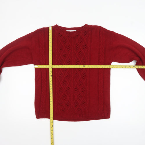 Berkertex Women's Dark Red Cable-Knit Acrylic Jumper Size 10-12