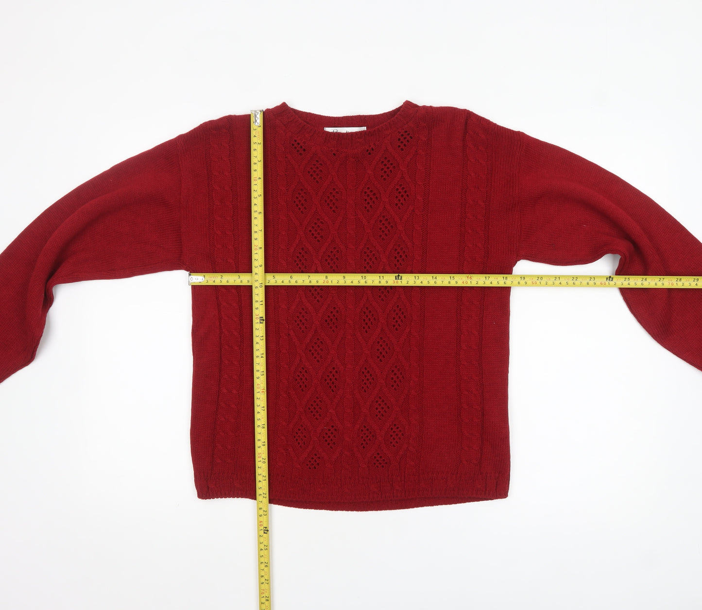 Berkertex Women's Dark Red Cable-Knit Acrylic Jumper Size 10-12