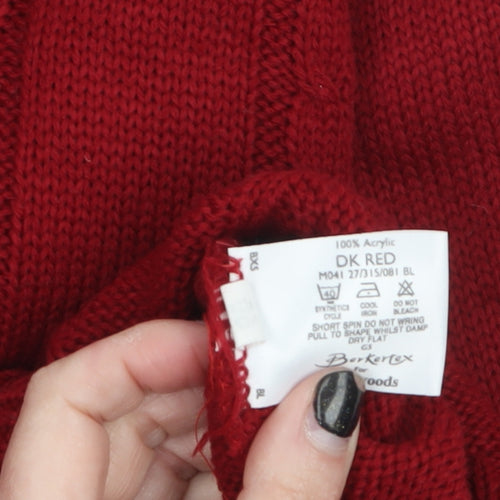Berkertex Women's Dark Red Cable-Knit Acrylic Jumper Size 10-12