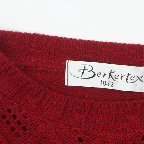 Berkertex Women's Dark Red Cable-Knit Acrylic Jumper Size 10-12