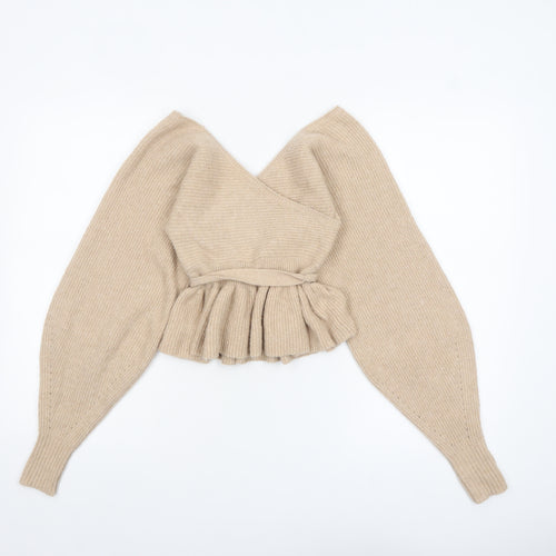 ASOS Design Women Beige Wrap Jumper UK 10 Belted Long Sleeve Knit