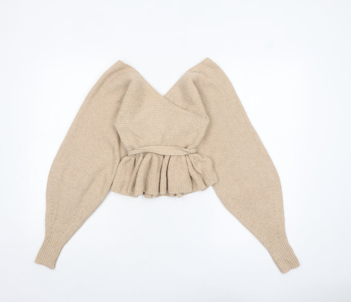 ASOS Design Women Beige Wrap Jumper UK 10 Belted Long Sleeve Knit