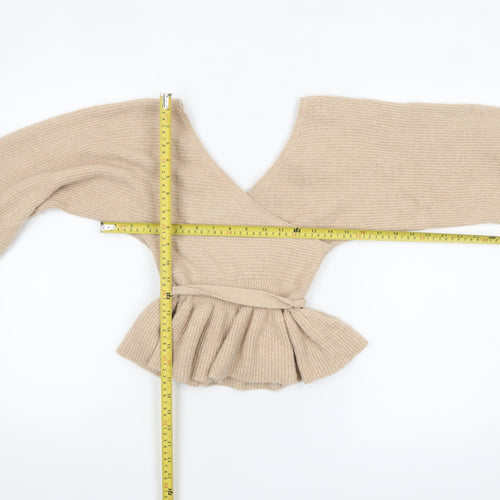 ASOS Design Women Beige Wrap Jumper UK 10 Belted Long Sleeve Knit