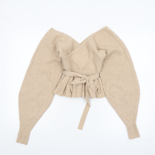 ASOS Design Women Beige Wrap Jumper UK 10 Belted Long Sleeve Knit