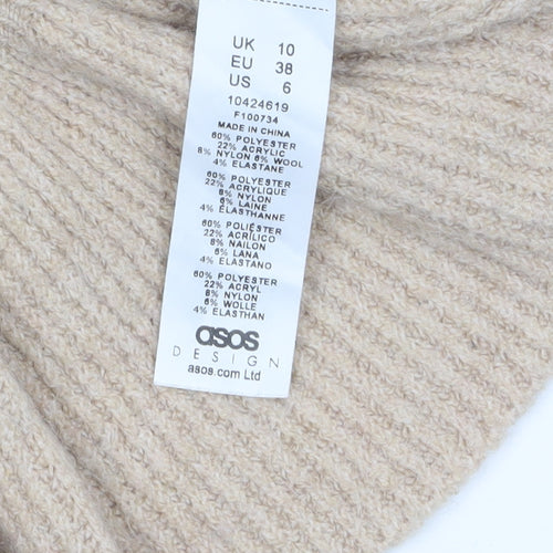 ASOS Design Women Beige Wrap Jumper UK 10 Belted Long Sleeve Knit