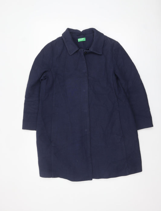 United Colors of Benetton Women's Blue Long Cotton Coat Size 12