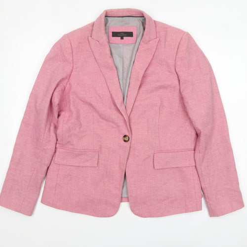 Next Women Pink Wool Blend One-Button Blazer UK 16 Tailored Jacket