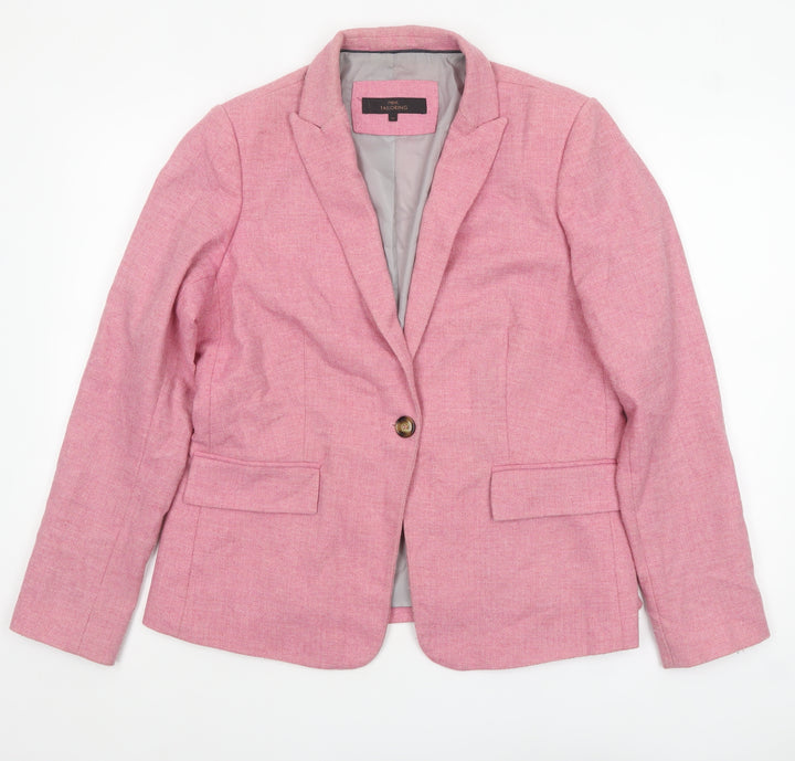 Next Women Pink Wool Blend One-Button Blazer UK 16 Tailored Jacket