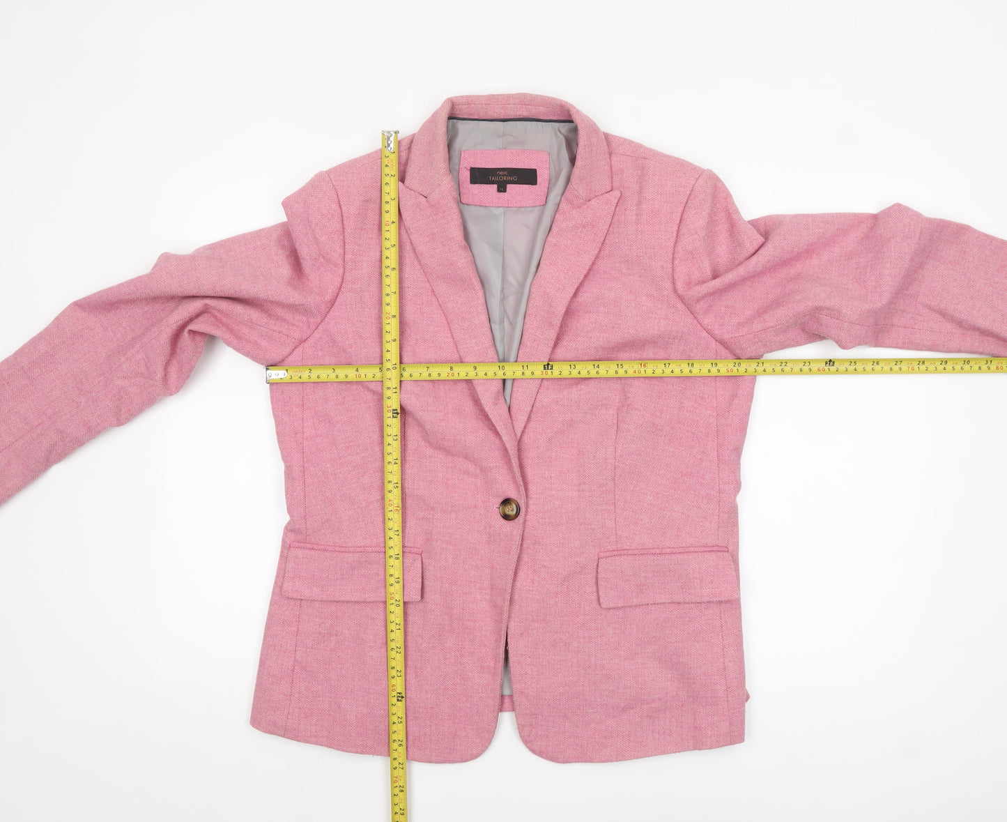 Next Women Pink Wool Blend One-Button Blazer UK 16 Tailored Jacket