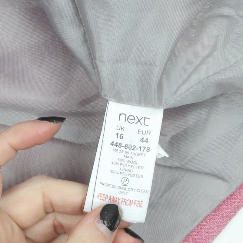 Next Women Pink Wool Blend One-Button Blazer UK 16 Tailored Jacket