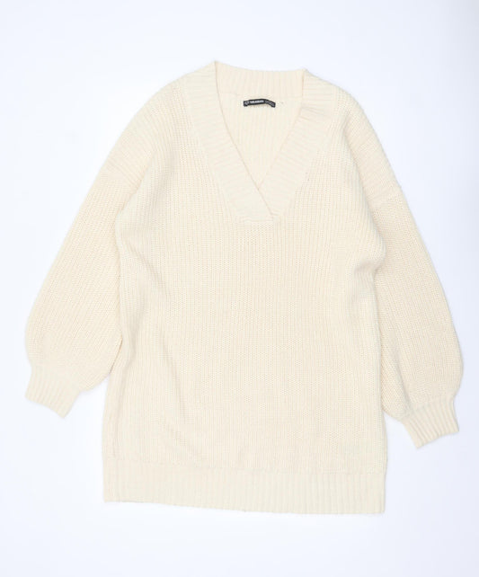 Threadbare Women’s Ivory Petite V-Neck Chunky Knit Jumper Size 12