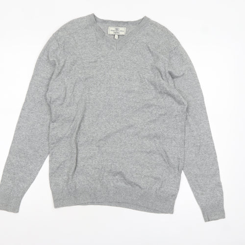 Next Men’s Grey V-Neck Cotton Jumper M Classic Knit Pullover