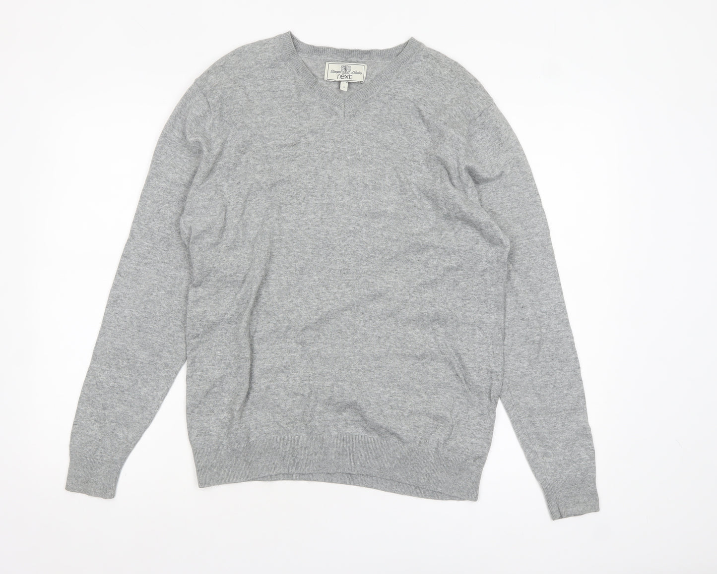 Next Men’s Grey V-Neck Cotton Jumper M Classic Knit Pullover