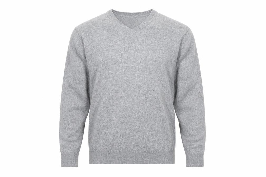 Front view of Next Men’s Grey V-Neck Cotton Jumper M Classic Knit Pullover