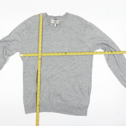 Next Men’s Grey V-Neck Cotton Jumper M Classic Knit Pullover