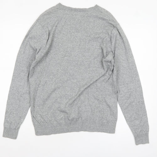Next Men’s Grey V-Neck Cotton Jumper M Classic Knit Pullover