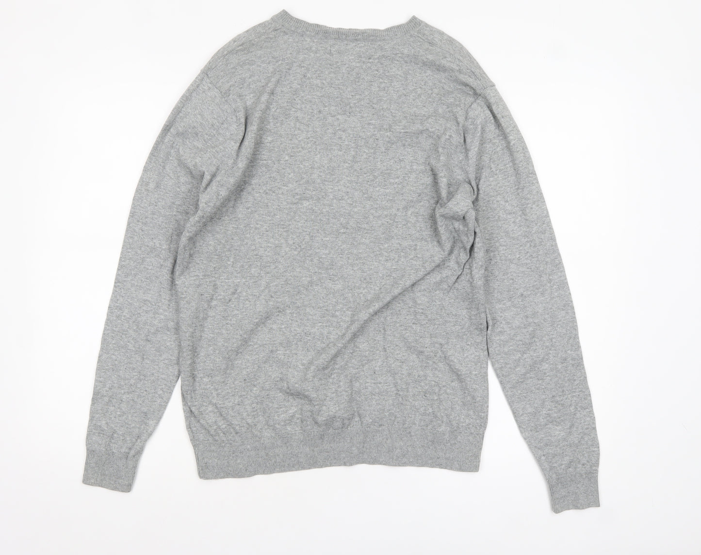 Next Men’s Grey V-Neck Cotton Jumper M Classic Knit Pullover