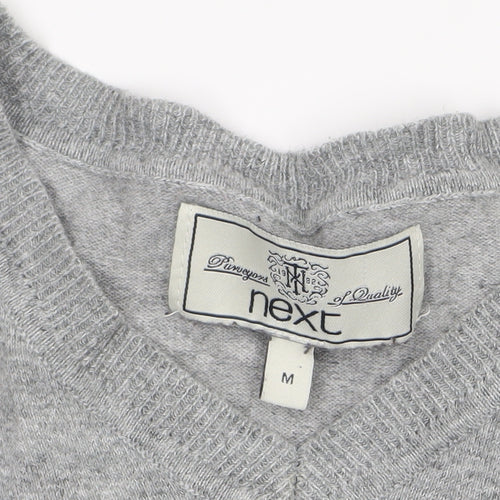Next Men’s Grey V-Neck Cotton Jumper M Classic Knit Pullover