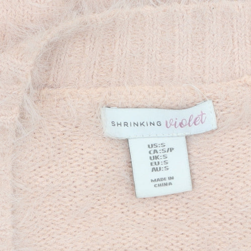 Shrinking Violet Womens Pink Fuzzy Knit Open Cardigan Size S
