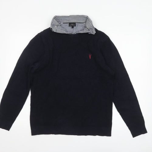 Next Mens Blue Collared Waffle-Knit Pullover Jumper Size L