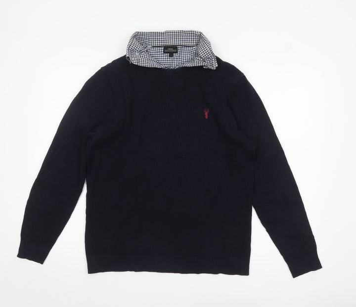 Next Mens Blue Collared Waffle-Knit Pullover Jumper Size L