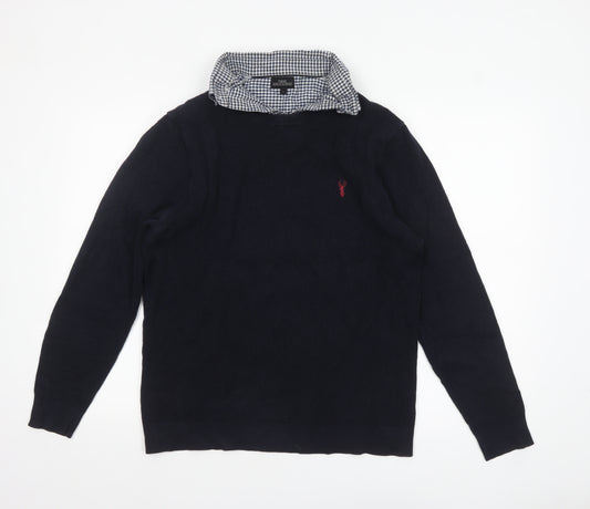 Next Mens Blue Collared Waffle-Knit Pullover Jumper Size L