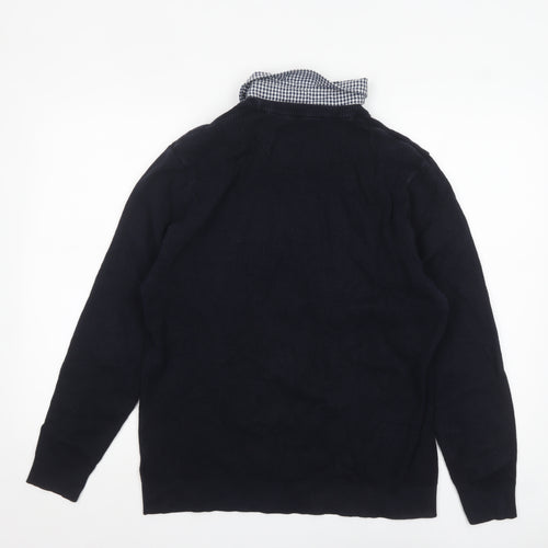 Next Mens Blue Collared Waffle-Knit Pullover Jumper Size L