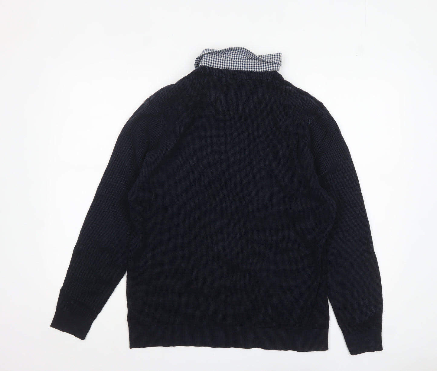 Next Mens Blue Collared Waffle-Knit Pullover Jumper Size L