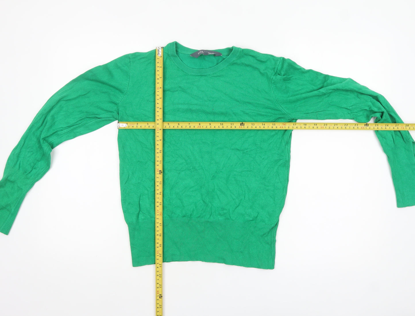 Sosandar Women's Green Crew Neck Long Sleeve Pullover Jumper Size 12