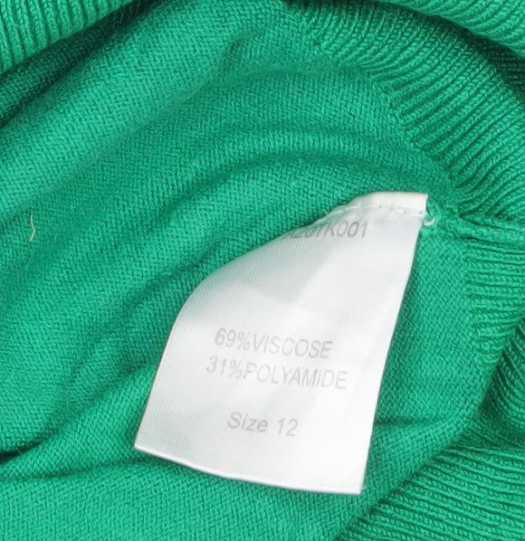Sosandar Women's Green Crew Neck Long Sleeve Pullover Jumper Size 12