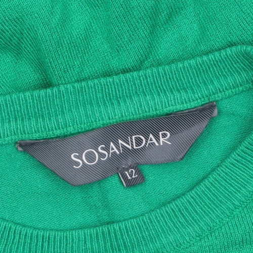 Sosandar Women's Green Crew Neck Long Sleeve Pullover Jumper Size 12
