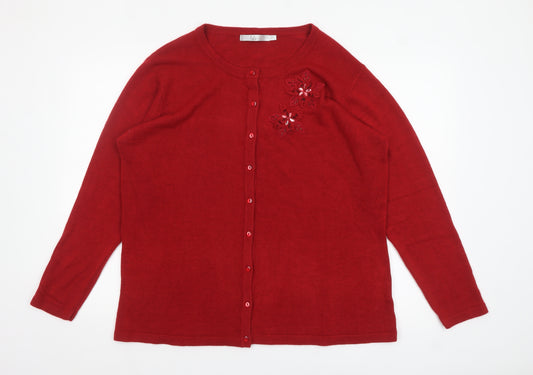 Isle Women's Red Embroidered Long Sleeve Cardigan Size 22