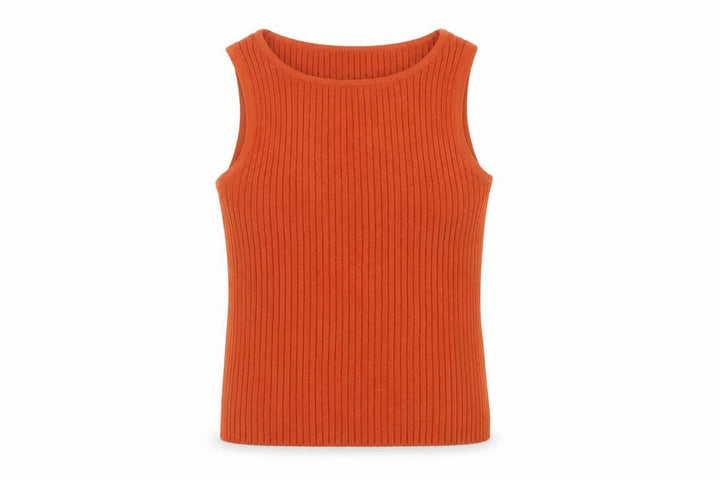 Front view of The Works Women’s Orange Ribbed Knit Sleeveless Tank Top M
