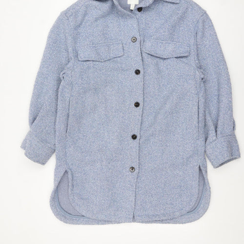 H&M Women Blue Tweed Mid-Length Shacket Jacket XS
