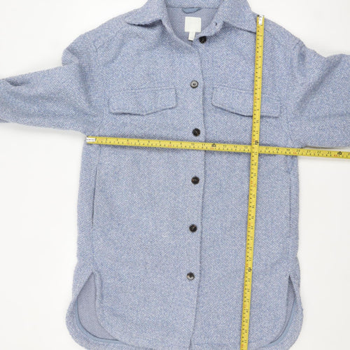 H&M Women Blue Tweed Mid-Length Shacket Jacket XS