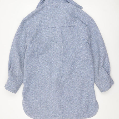 H&M Women Blue Tweed Mid-Length Shacket Jacket XS