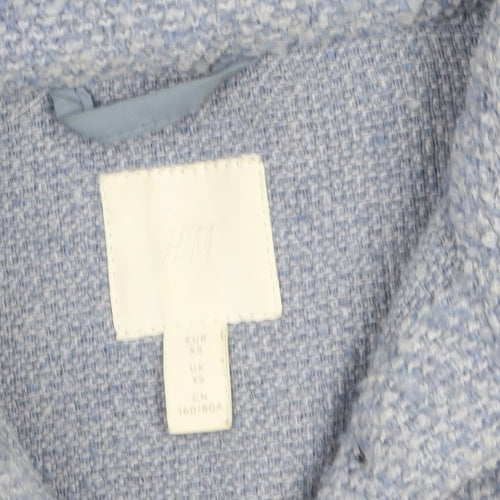 H&M Women Blue Tweed Mid-Length Shacket Jacket XS
