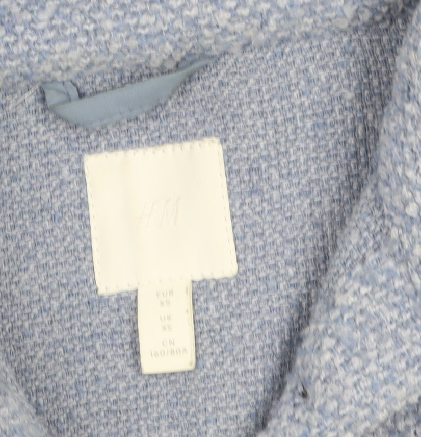 H&M Women Blue Tweed Mid-Length Shacket Jacket XS