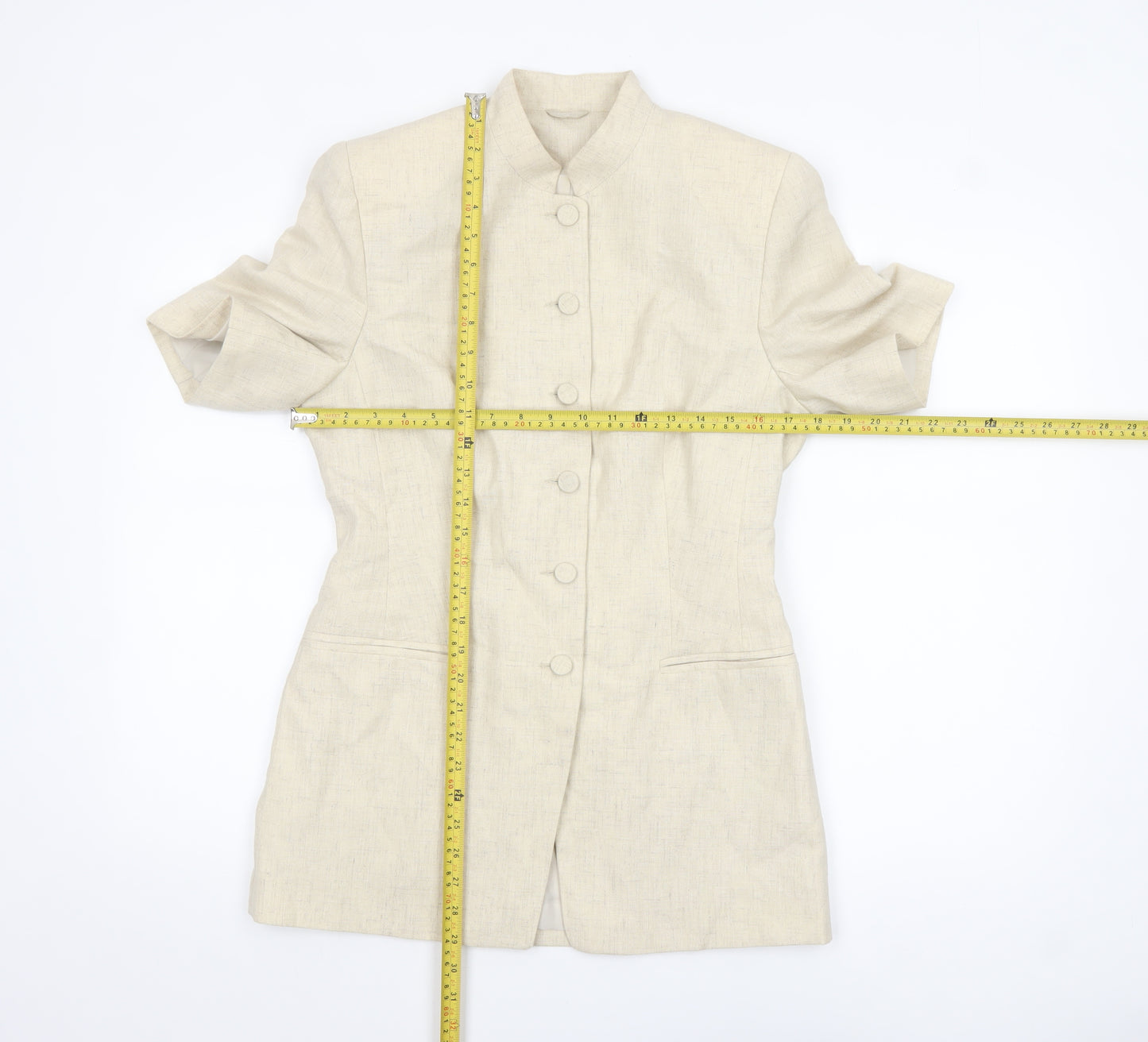 Richards Womens Beige Linen Blend Short Sleeve Suit Jacket Size 10