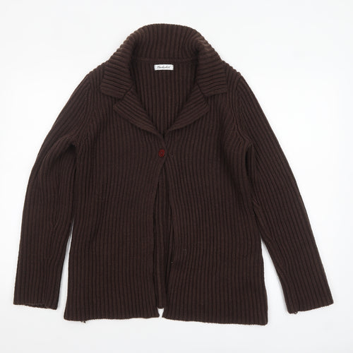 Berkertex Women Brown Knit Collared Cardigan Size 10-12
