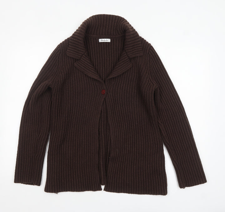 Berkertex Women Brown Knit Collared Cardigan Size 10-12
