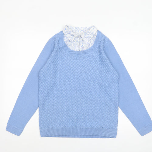 ISLE Womens Blue Knit Pullover Jumper Size S 10-12 Crew Neck