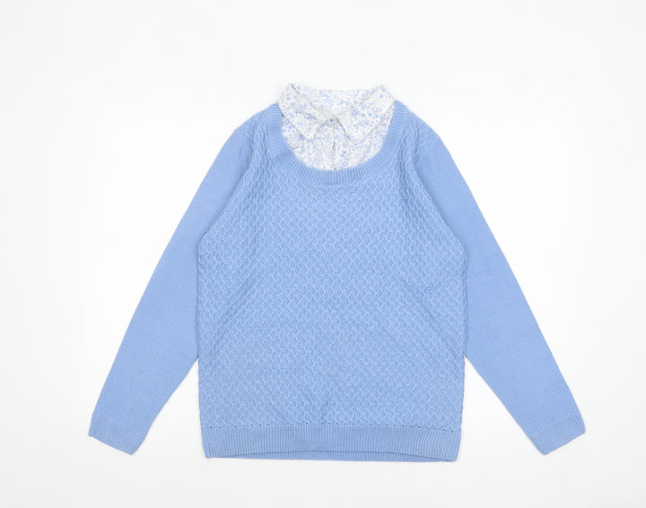 ISLE Womens Blue Knit Pullover Jumper Size S 10-12 Crew Neck