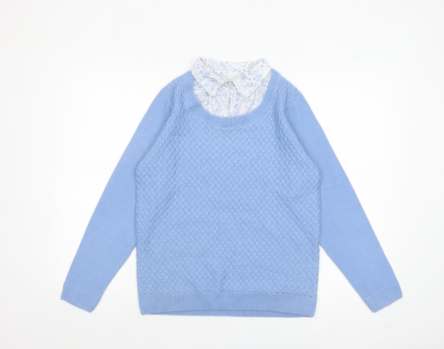 ISLE Womens Blue Knit Pullover Jumper Size S 10-12 Crew Neck