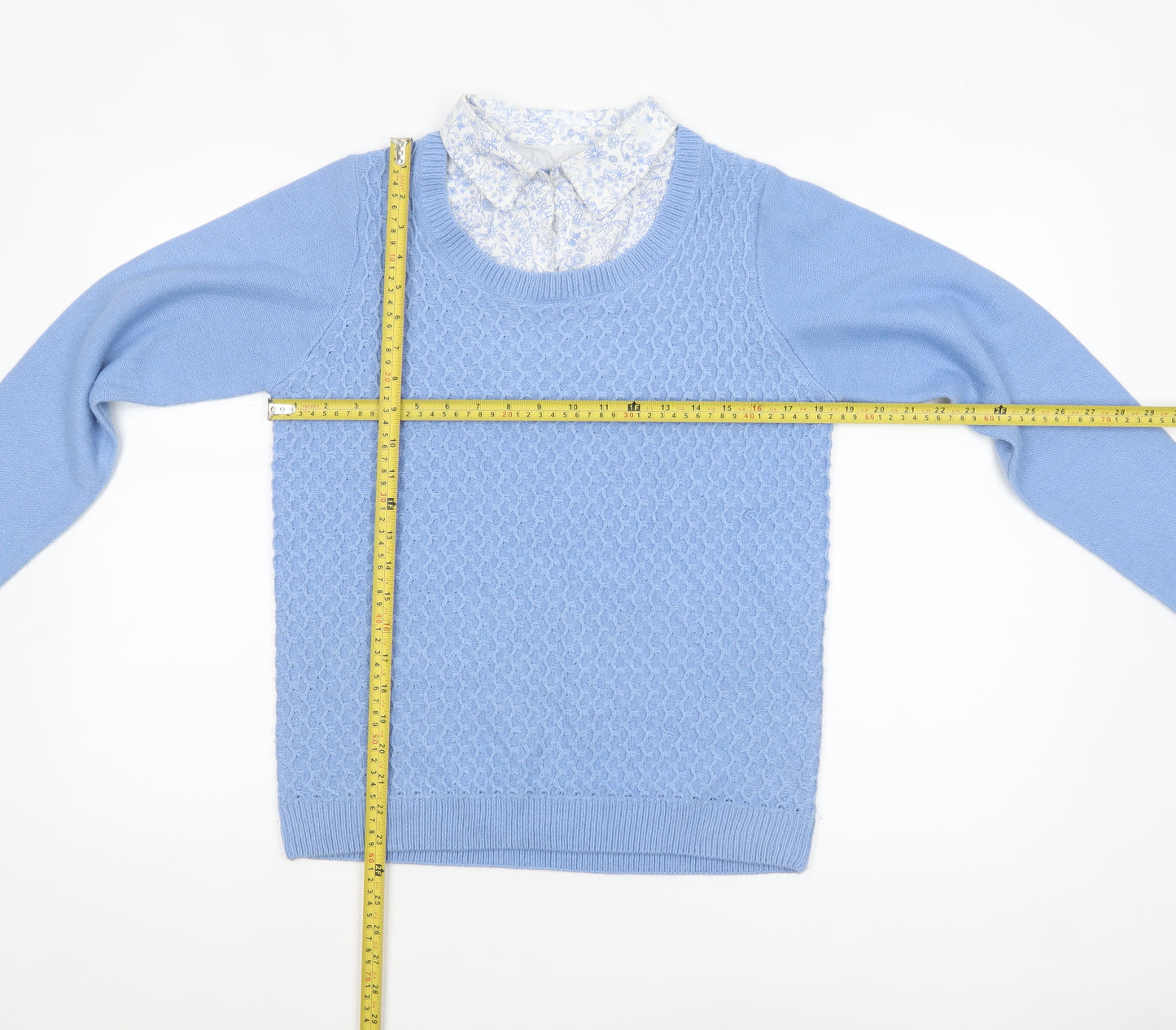 ISLE Womens Blue Knit Pullover Jumper Size S 10-12 Crew Neck